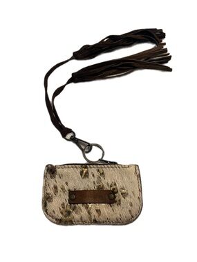 Keep It Gypsy Hair-On-Hide Coin Purse Keychain with LV Style Patch & Fringe